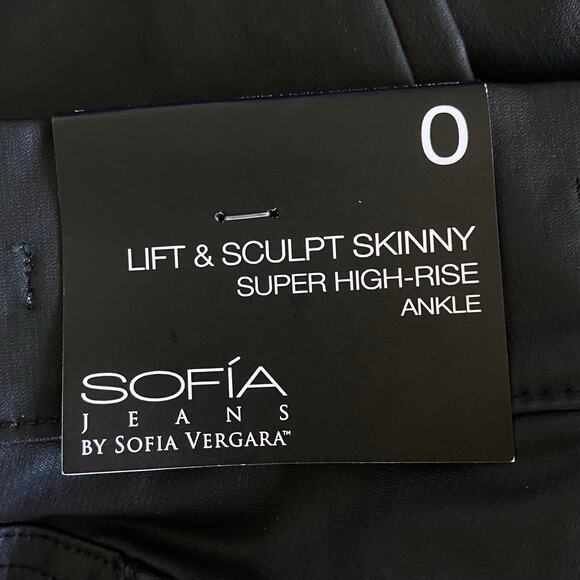 NEW SOFIA JEANS Lift & Sculpt Skinny Super High Rise Faux Leather Pants Black 0 - Picture 4 of 5
